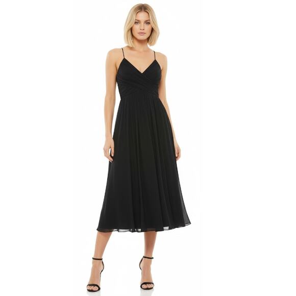 Mac Duggal Surplice Ruched Midi Dress XL Black NEW - Picture 1 of 6